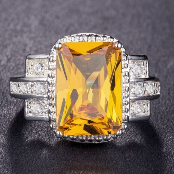 Jewelry - ✨925 Silver Plated Lovely Yellow Square CZ Wedding Ring, GPMB1469